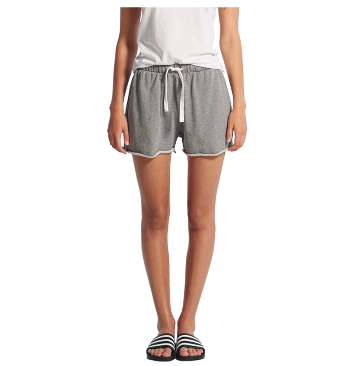 front view of the womens Perry Track Short in Grey Marle colour by AS Colour