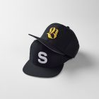 Custom 3d embroidered caps using AS Colour Snap back caps in black