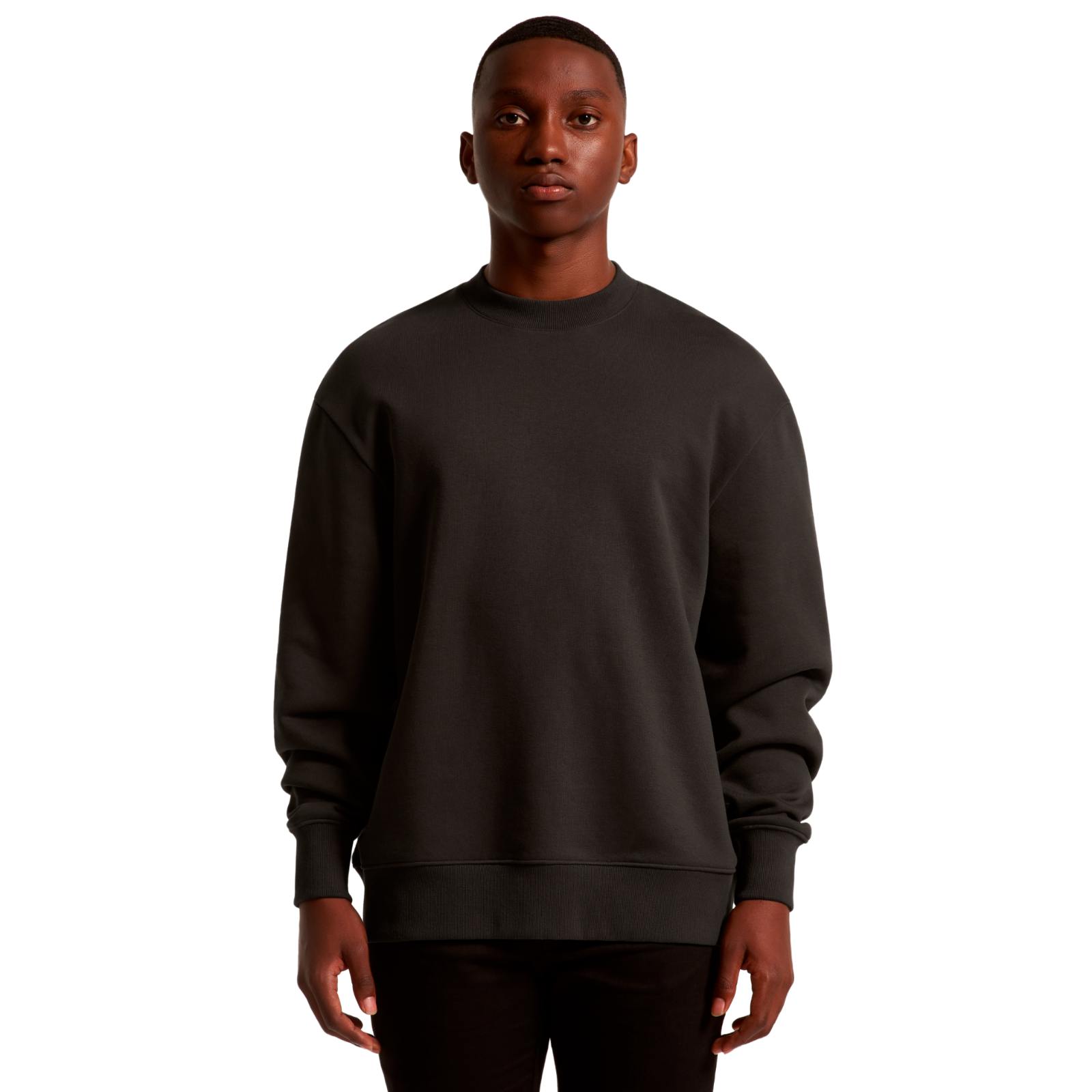 AS Colour model wearing the custom heavy sweater in coal