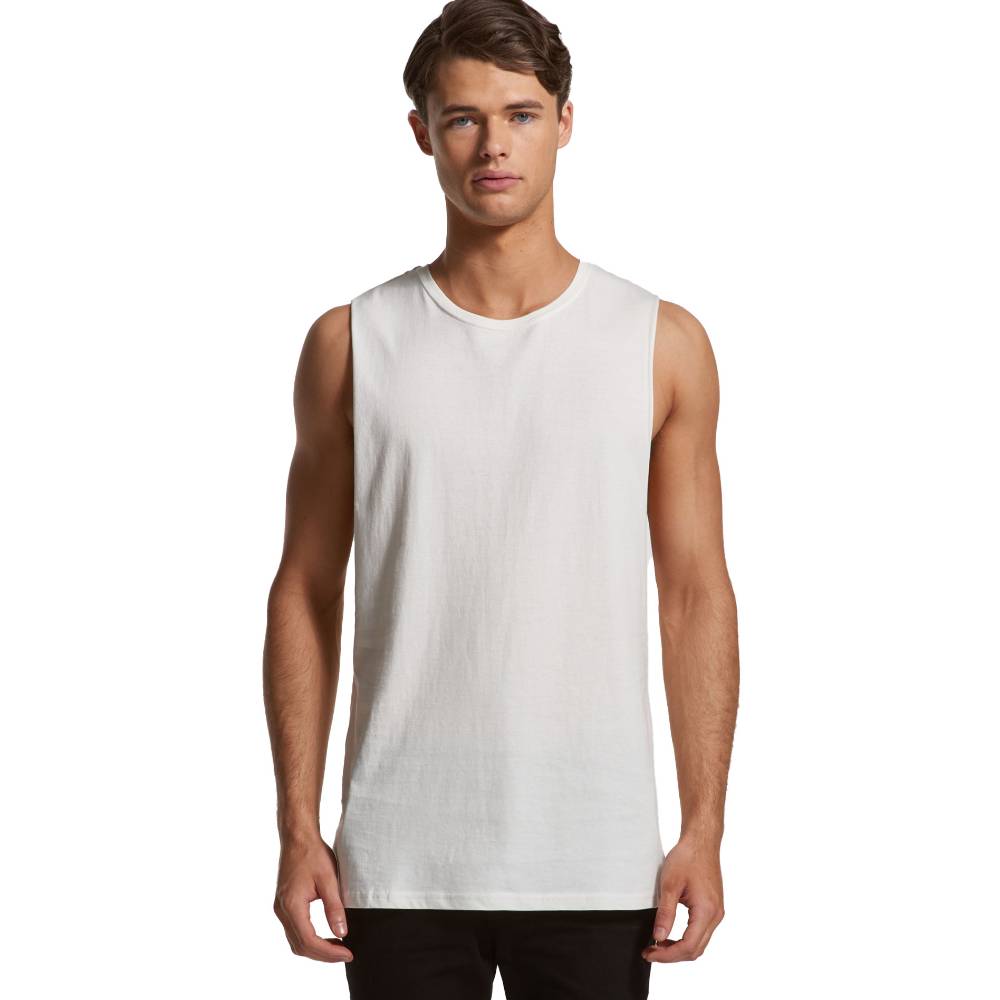 model image of a man wearing the mens barnard organic tank in colour white