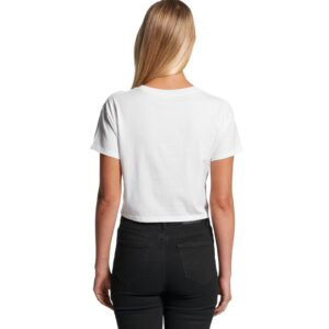 back view of a female model wearing the AS Colour Crop T Shirt in white