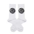 custom socks in colour white with black logo