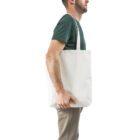 male wearing the custom eco fashion tote bags