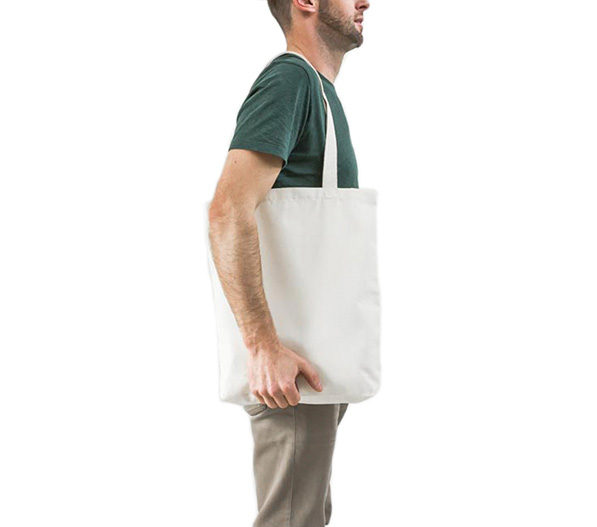 male wearing the custom eco fashion tote bags