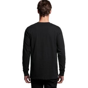 mens base organic long sleeve t-shirt in colour black, back view male model