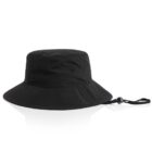 Nylon wide brim bucket hat in colour Black