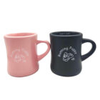 custom mugs black and pink with running puppy text